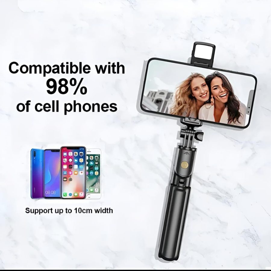 R1s Bluetooth Selfie Stick Tripod with Remote | 360° Foldable Phone & Action Camera Stand with LED Light