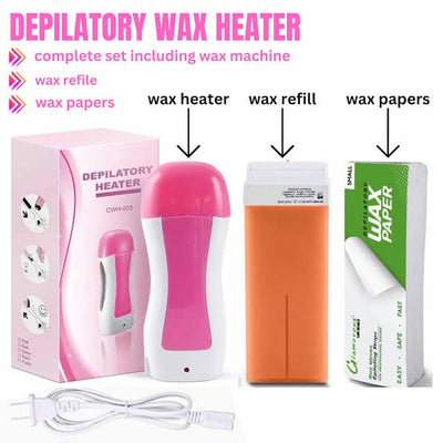 3-in-1 Wax Heater Machine for Hair Removal | Cartridge Wax Warmer + Wax Cartridge + Wax Strips