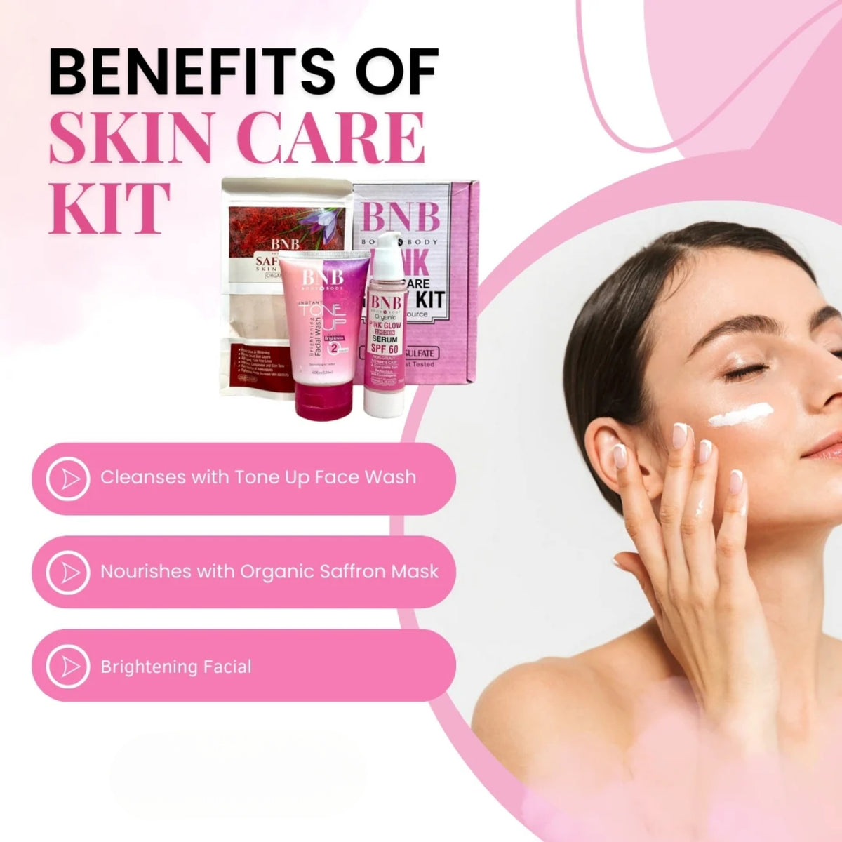 BNB Pink Face Glow Kit | 3-in-1 Skincare Wash Mask SPF Protection Set