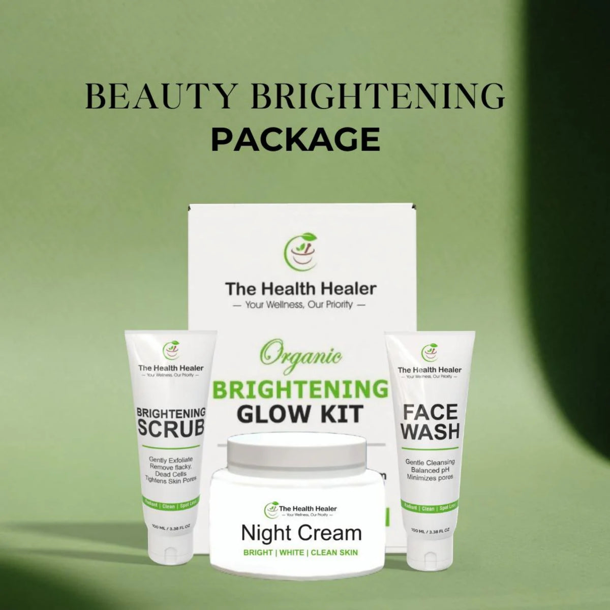 Brightening Glow Kit by The Health Healer | Face Wash, Scrub & Night Cream Set