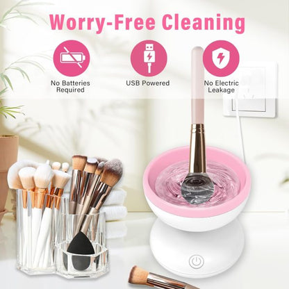 Electric Makeup Brush Cleaner Machine | Automatic USB Rechargeable Brush Washer | Gentle Silicone Cleaning