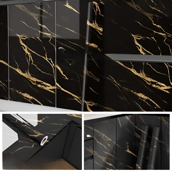 Black & Gold | Marble Sheet Sticker 60x200cm | Waterproof Self-Adhesive PVC Wallpaper for Furniture Walls