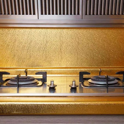 Golden Foil Kitchen Wallpaper Sticker | 60×200cm | Peel & Stick Aluminum Foil Wall Covering | Oil-Proof, Waterproof & Heat-Resistant Decor