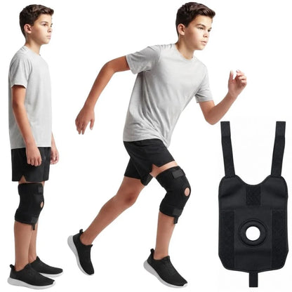 Adjustable Open Patella Knee Support Brace | Compression Knee Wrap with 3 Velcro Straps | Joint & Patella Support for Gym, Running & Sports | Black